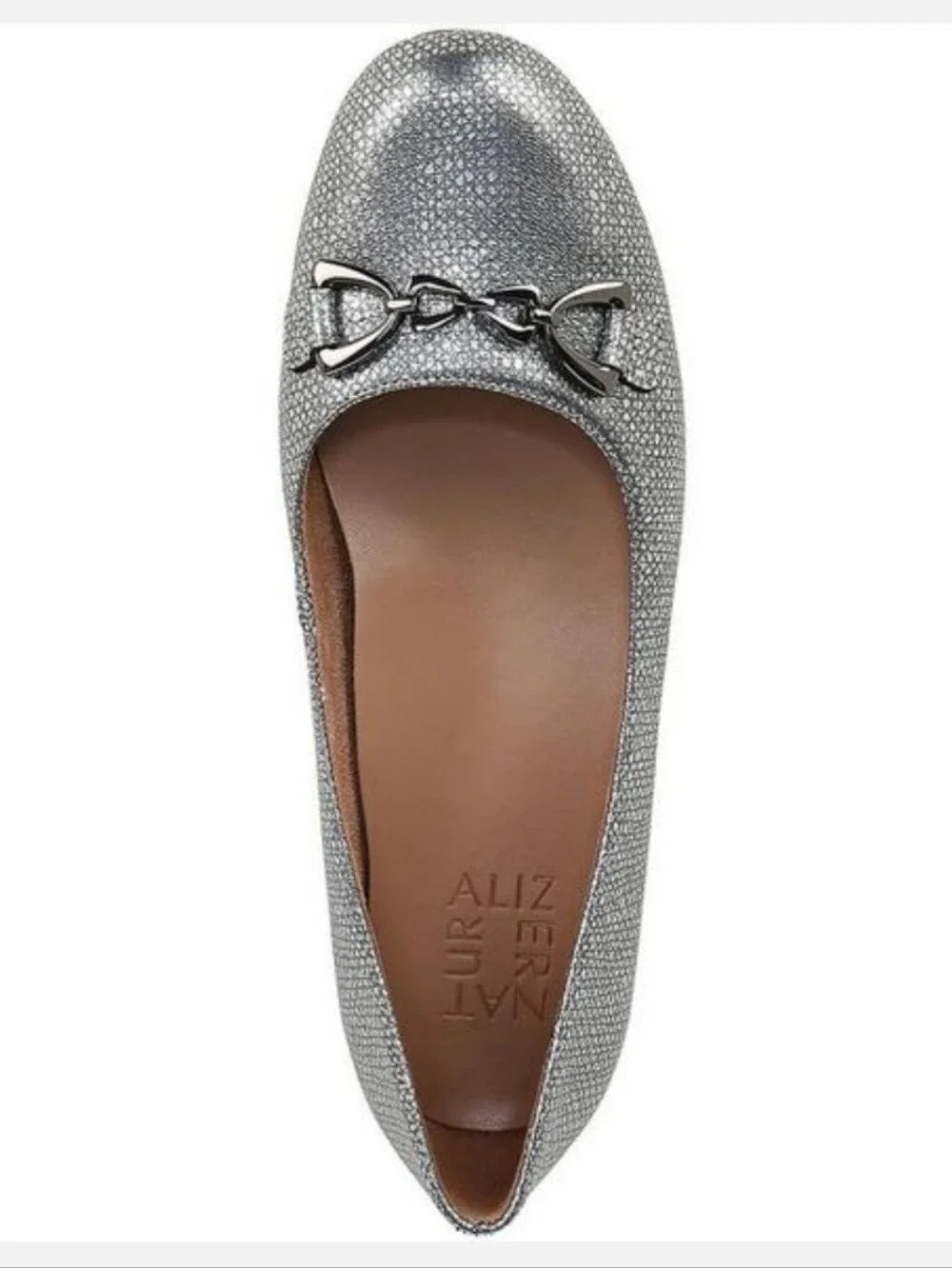 Naturalizer Maxwell Bit Y2K Preppy Glam Metallic Silver Comfort Bit Ballet Flats